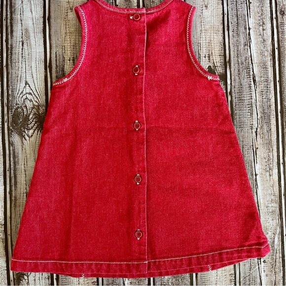 Janie & Jack Denim Jumper Dress Sz 6-12 Months Red - Picture 7 of 7